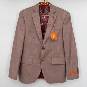 Tallia Men's Red White Check Sport Coat Blazer 36 S Linen Silk Wool NWT